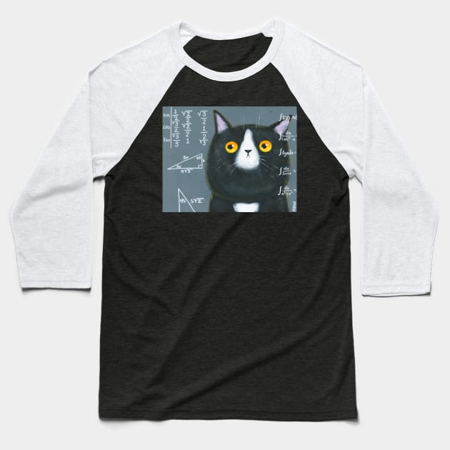 Maths Cat Baseball T-Shirt by KilkennyCat Art